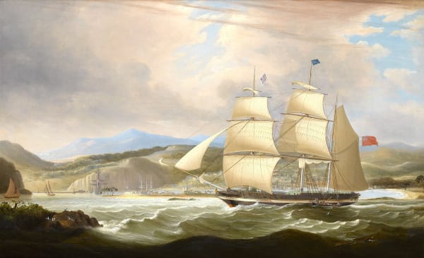 The barque `Woodmansterne' calling for a pilot off Port Royal, Jamaica, upon her arrival after her maiden voyage