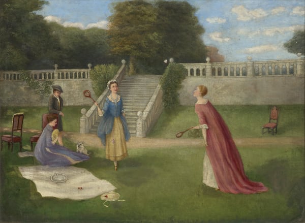 English School 19th Century , Badminton on the lawn