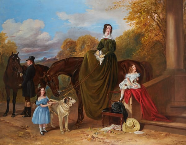 Lady Caroline Harriet Towneley with her daughters Caroline and Emily outside Croxteth Hall