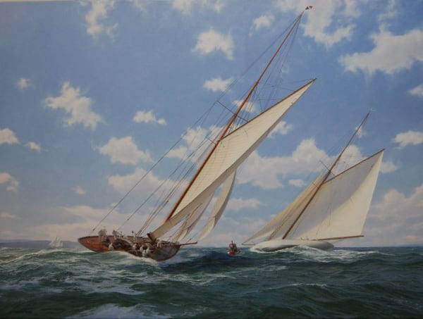 Stand by to harden up, Ocatvia and Maraquita racing in the Solent, 1912