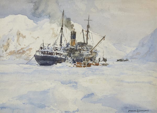 The 'Jacob Ruppert' unloading Richard Byrd's second Antarctic Expedition, 1933