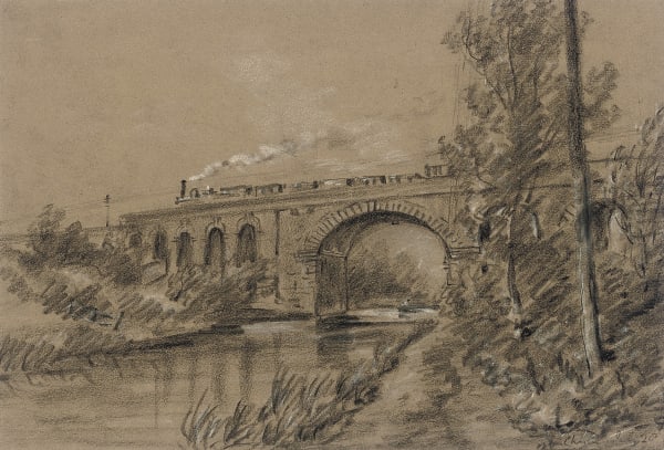 Train passing over a viaduct near Chester