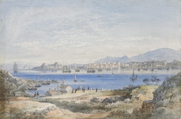 View across the bay towards the Port of Corfu and the Old Fortress