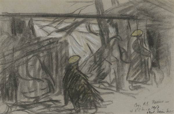 Sentry duty at Company Headquarters by a ravine on the Western Front, 1917