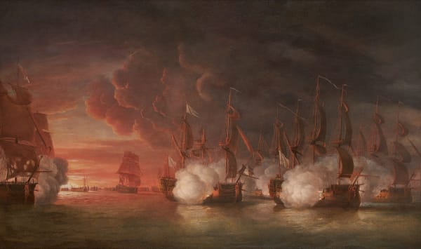 Sunset after Hawke's victory at the Second Battle of Cape Finisterre, 14 October 1747: the escape of the French commodore