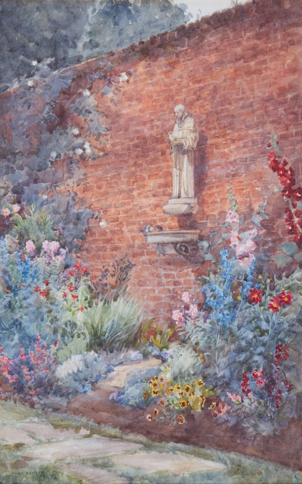 Nora Davison , St Francis statue in a garden