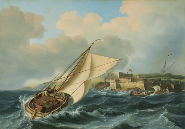 The return of the fishing fleet off Castle Cornet, St. Peter Port, Guernsey