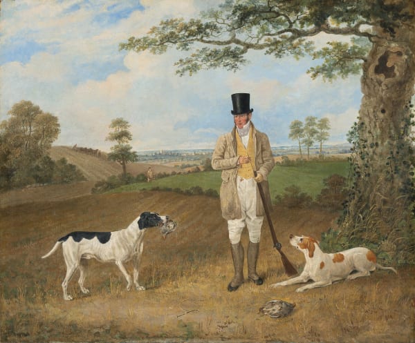 William Haslehust shooting partridge with his two favourite pointers