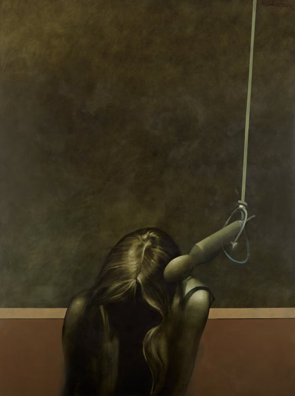 Neil Dallas Brown ARSA (1938-2003) Girl and microphone, Slow Beat Oil on hardboard, 1972, 198.5 x 146.9 cm Gifted by Will Maclean RSA & Marian Leven RSA (2014) 2017.039