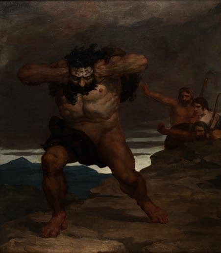 David Scott RSA (1806-49) Cain Degraded - "A fugitive and a vagabond shalt thou be on the earth"(Genesis IV) oil on sackcloth, 1831, 183.0 x 163.0cm RSA Diploma Collection (Deposited 1831) 1993.356