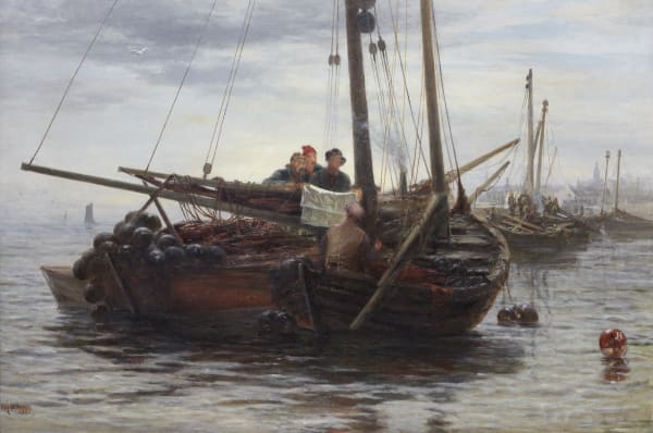 William Fleming Vallance RSA (1827-1904) Reading the War News oil on canvas, 1881, 50.0 x 76.0cm RSA Diploma Collection (Deposited, 1881) 1997.148