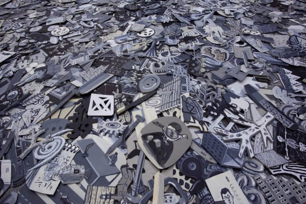 John Brown, Mixed Nuts, acrylic on multiple cut cardboard sections, 6 x 400 x 400 cm