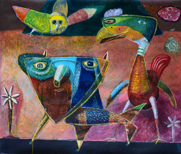 Neil MacPherson RSA, The Day of the Document, acrylic, 90 x 90 cm