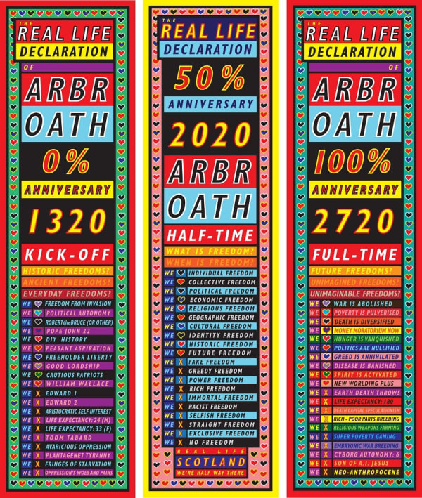 Ross Sinclair RSA (Elect), The Real Life Declaration of Arbroath 1320 – 2720, 2020, Giclée on tarpaulin, 420 x 360 cm, edition of 3