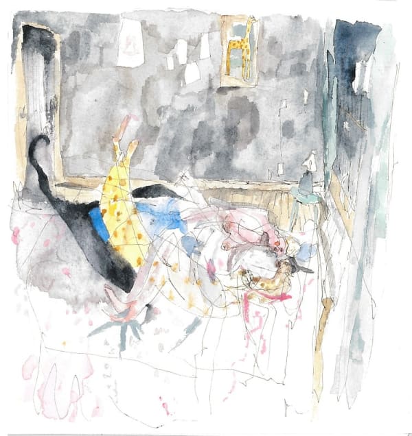 Tess Glen, Fraternising, 2017, ink and watercolour on paper, 20 x 20 cm