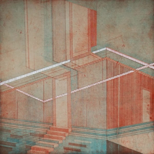 Househillwood Road I (2020). Hand-coloured etching