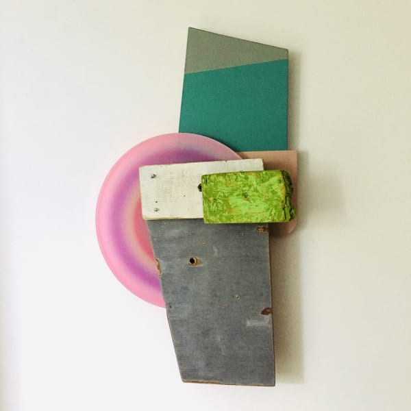 Andrés Ferrandis Papchock, 2020 Wood, polycarbonate, found object, silkscreen, cardboard, oil and acrylic painting 24 x 13 x 4" 61 x 33 x 10.2 cm