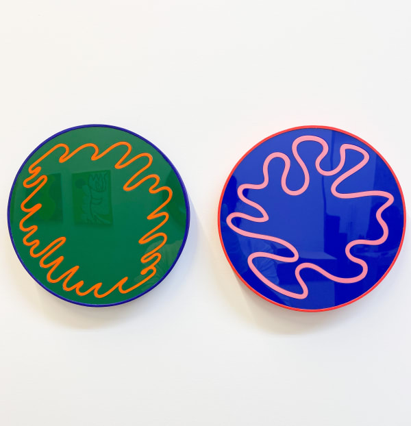 Carlos Rosales-Silva Amanacer/Atardecer, 2020 Acrylic plastic and flashe paint on custom panels 10 x 10 in each 25.4 x 25.4 cm