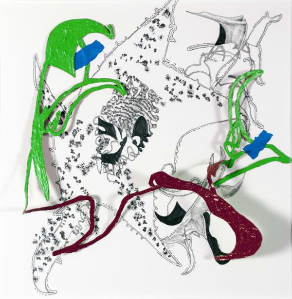 Artwork Image: Leigh Anne Lester, Blind Diversification #5, 2020, Graphite on paper acrylic paint on drafting film and acrylic paint on linen tape, 16.25 x 16.25 in 41.3 x 41.3 cm (7174)