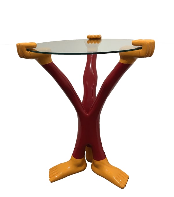 Pedro Friedeberg Mesa tripié roja, 2019 Carved and painted wood, glass 25.6 x 21.3 in 64 x 54 cm