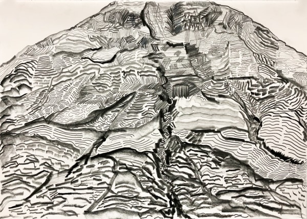 Nate Cassie Mountain drawn from memory while the person is sitting on the mountain (Kohala, June 23-July 5, 2021), 2021 Mixed media on paper 17.5 x 22.5 x 1.5 in 44.5 x 57.1 x 3.8 cm