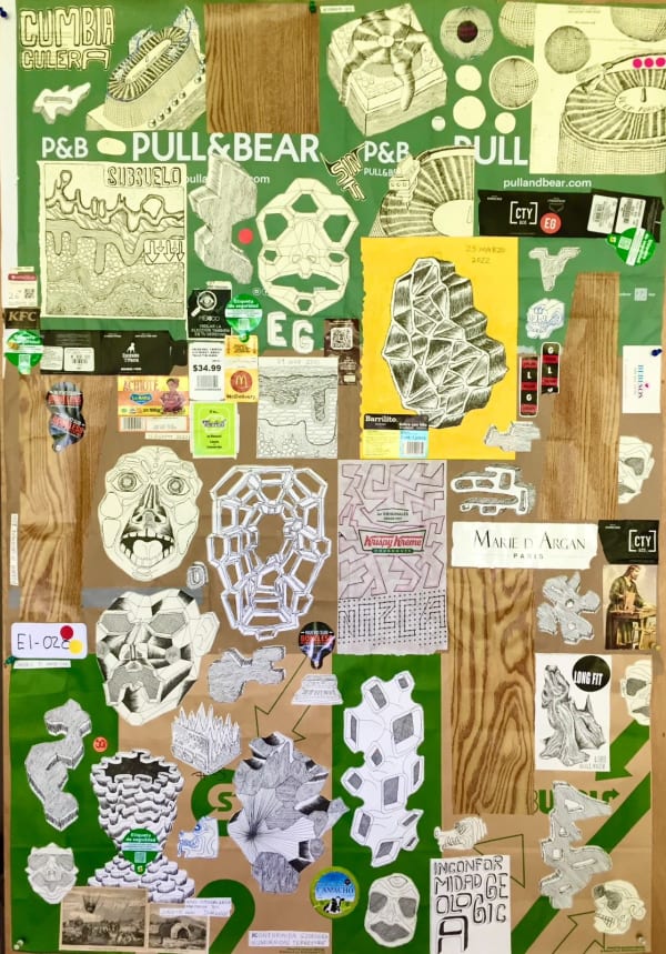 Cisco Jiménez, Inconformidad geológica, 2022, Signed, titled and dated on the front , Drawing and collage on paper , 51.125 x 35.375 in, 130 x 90 cm