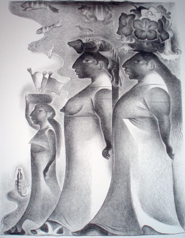 Shinzaburo Takeda, Dorado al Istmo, 1994, Signed and dated lower right, black & white lithograph, 31.5 x 23.75 in, Edition 26 of 30