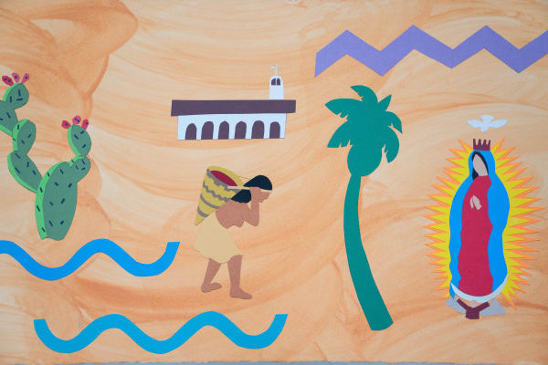 Frank Romero Recuerdo (design for reflection pool Warner Center, LA), 1982 Acrylic and cut paper collage 15.125 x 80 in 38.4 x 203.2 cm