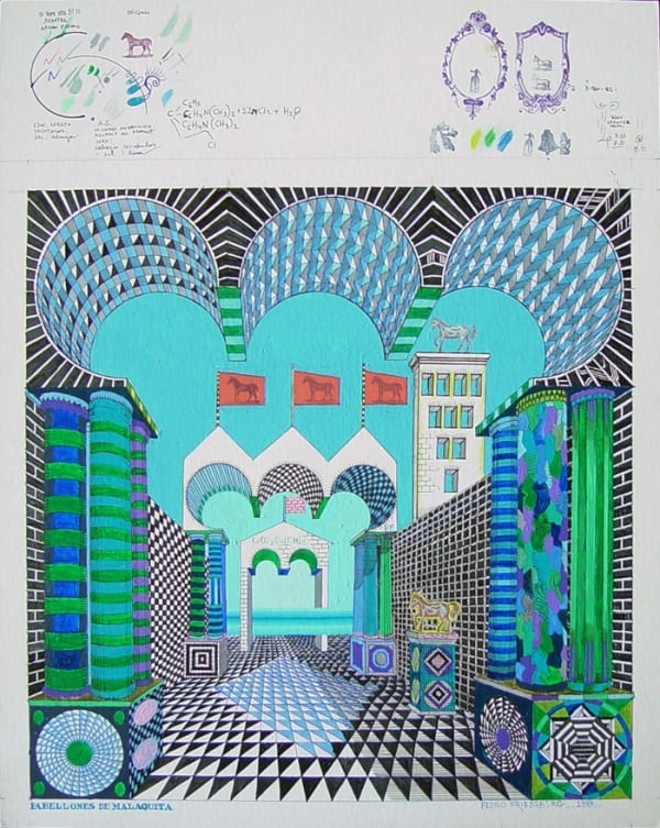 Pedro Friedeberg, Pabellones de Malaquita, 1999, Acrylic and ink on Museum Board, 19.12 x 14"