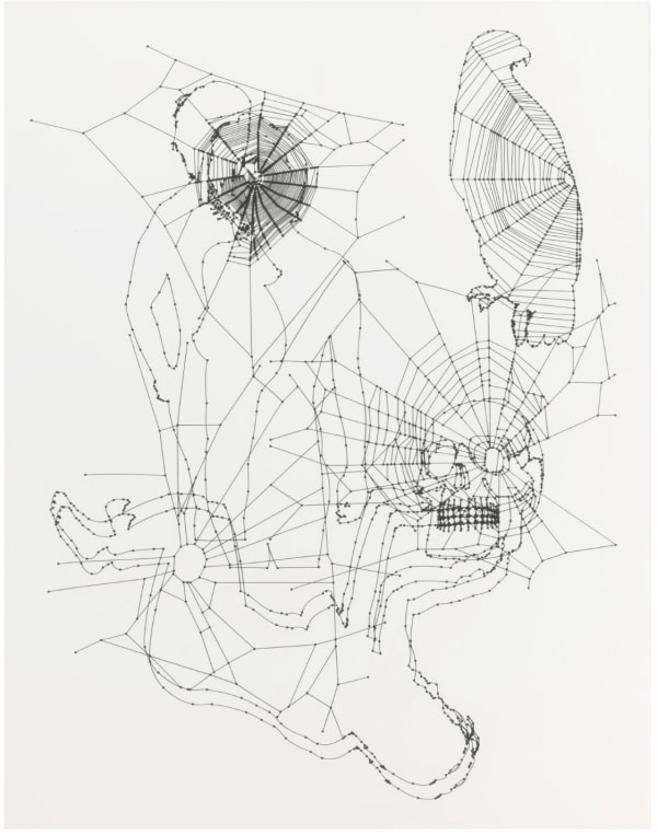 Carlos Amorales, Selected Ghosts #21, 2008, Signed on reverse, Drawing cut out black tape on heavy paper, 45.25 x 35.375 in, 114.9 x 89.8 cm