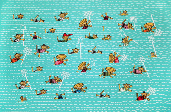 Michael Menchaca, Amigos De La Granja Nadando El Rio Grande, 2012, Screenprint, 26 x 40 in, Edition of 25