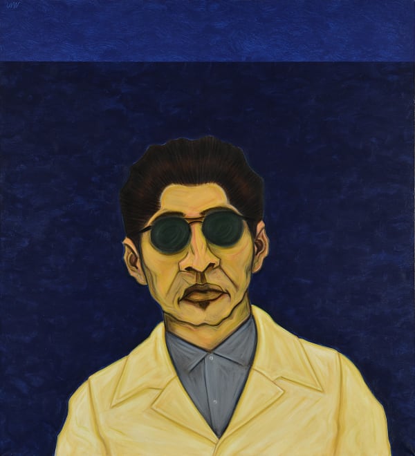 César A. Martínez, “Bato Con Raincoat,” 2024, Acrylic on canvas, 44 x 40 inches