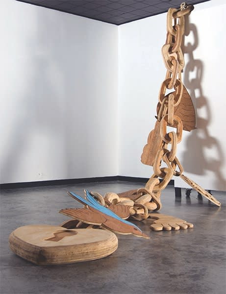Katie Pell, "Charm and Weight," 2008, Various woods and paint, 19′ x 33′. Photo credit: Shaune Kolber