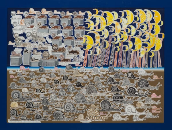 Artwork Image: Pedro Friedeberg, Olimpiada narcoléptica, 2000 acrylic and ink on museum board, 28.30 x 38.60 in