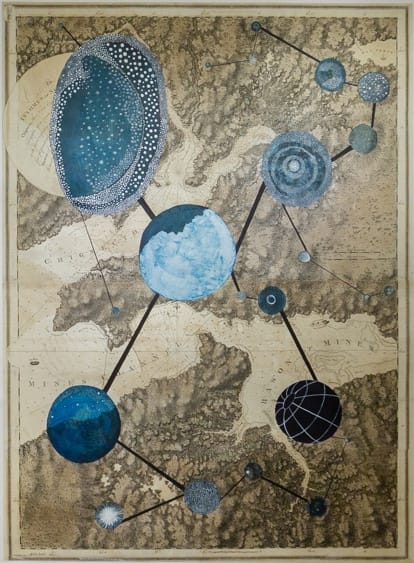 Cecilia Paredes, The Planets, 2022, Signed and dated lower left, Acrylic and watercolor on printed linen, 67 x 54 in, 170.2 x 137.2 cm