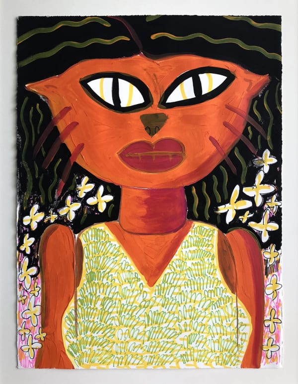 Michael Menchaca, La Florona, 2018, Oil paint and mixed media on Rives BFK, 30 x 22in, 76.2 x 55.9 cm