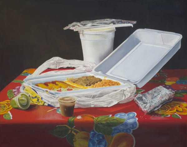 Eva Marengo Sánchez, “Enchilada Plate To-Go” (2020), oil on canvas