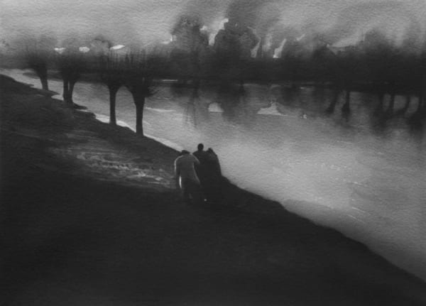 RADENKO MILAK - THE TRIAL (ORSON WELLES, 1962) - 2014 - WATERCOLOR ON PAPER - 26 X 36 CM