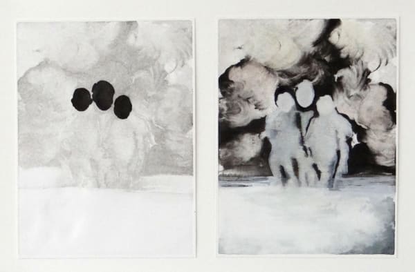 NATALIA OSSEF - WINDOWS I - 2016 - MONOPRINT AND WATERCOLOR ON PAPER - TWO PARTS OF 24 X 18 CM