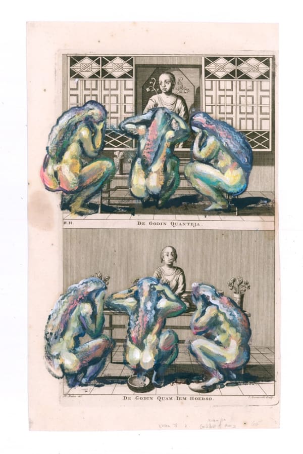 DANIEL HOROWITZ - AUTOMNE MALADE - 2016 - OIL ON 18TH CENTURY ENGRAVING - 33 X 20 CM