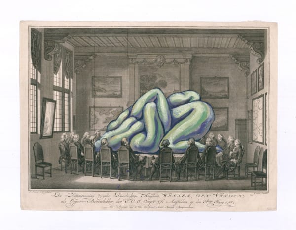 DANIEL HOROWITZ - HER MAJESTY'S PLEASURE - 2016 - OIL ON 18TH CENTURY ENGRAVING - 30 X 40 CM