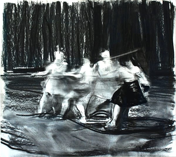 SEBASTIAN HOSU - FROM THE 'PLAYGROUND' SERIES - 2016 - CHARCOAL ON PAPER - 115 X 125 CM