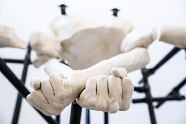 Nidhal Chamekh, Ismaël, 2023. Plaster and steel. 160h x 117w x 100d cm. Courtesy the artist and Selma Feriani.