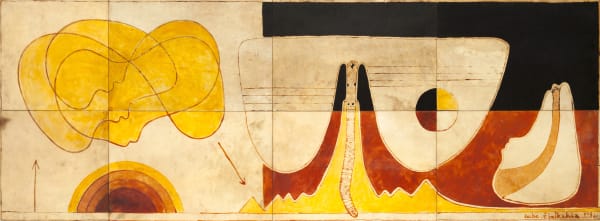 Farid Belkahia Aube, 1984 Dye on skin and wood 100 x 275 cm