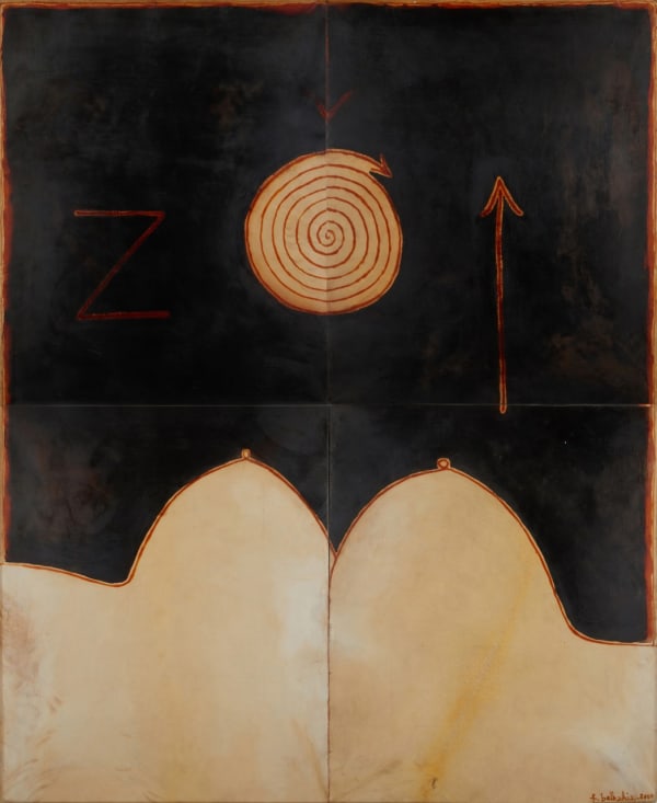 Farid Belkahia Couple Seins, 2000 Pigments on skins 154h x 127w cm