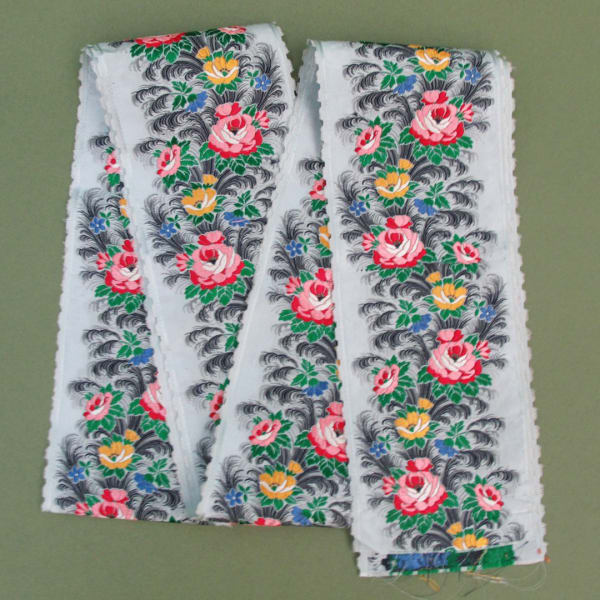 Beautiful example of 19th century floral woven silk ribbon. Sold but others in stock