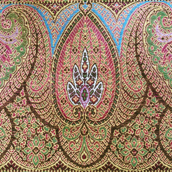 Detail of a fine 19th century Norwich silk shawl. Lovely design with a black stripe through it which is unusual. Excellent condition.