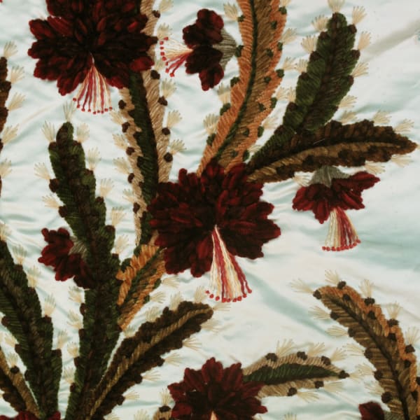 19th century pale blue silk dress panel with ornate chenille embroidery.