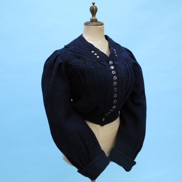 Edwardian winter bodice in deep blue wool with very pretty buttons.