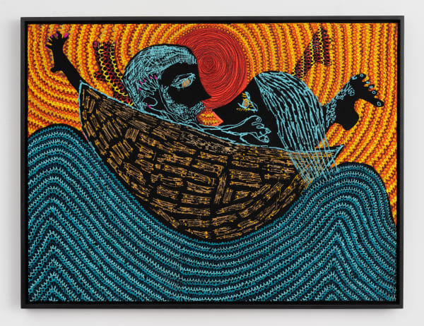 Summer Wheat Waves Day, 2025 Acrylic paint and gouache on aluminum mesh 35 ½ x 48 ¾ x 2 ¼ in 90.2 x 123.8 x 5.7 cm